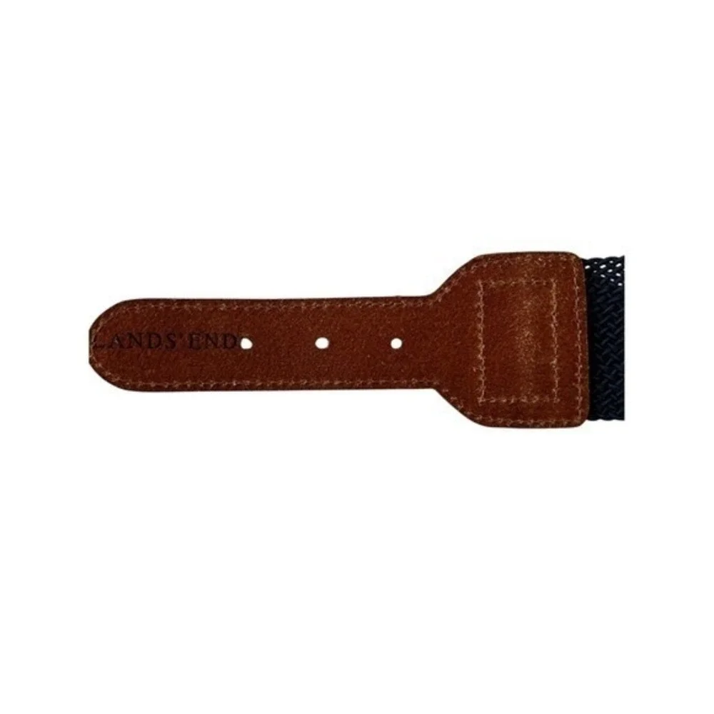 NWT Lands' End Woven Nylon Navy Stretch Belt with‎ Tan Leather Buckle Size XL